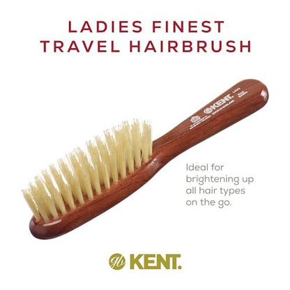 Kent LR23 Finest Ladies Narrow Style Hair Brush - Danta Wood, Pure White Bristle - Handbag Sized for Short to Medium Hair, Made in England