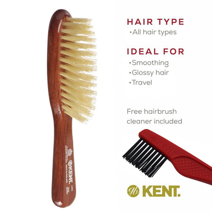 Kent LR23 Finest Ladies Narrow Style Hair Brush - Danta Wood, Pure White Bristle - Handbag Sized for Short to Medium Hair, Made in England