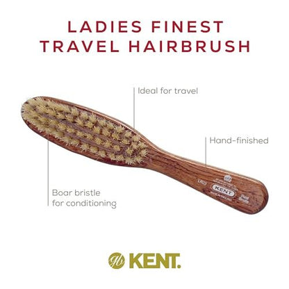 Kent LR23 Finest Ladies Narrow Style Hair Brush - Danta Wood, Pure White Bristle - Handbag Sized for Short to Medium Hair, Made in England