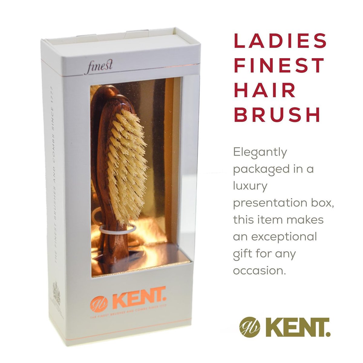 Kent LR23 Finest Ladies Narrow Style Hair Brush - Danta Wood, Pure White Bristle - Handbag Sized for Short to Medium Hair, Made in England - görsel 11
