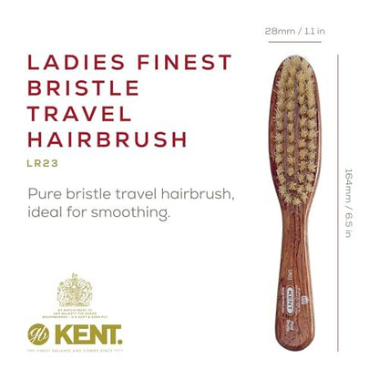 Kent LR23 Finest Ladies Narrow Style Hair Brush - Danta Wood, Pure White Bristle - Handbag Sized for Short to Medium Hair, Made in England