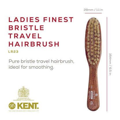 Kent LR23 Finest Ladies Narrow Style Hair Brush - Danta Wood, Pure White Bristle - Handbag Sized for Short to Medium Hair, Made in England