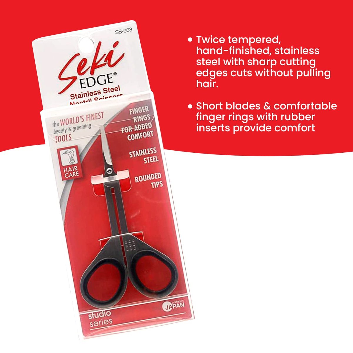 Seki Edge Stainless Steel Nostril Scissors SS-908 – Safety Grooming Scissors with Round Blunt Tips for Nose & Facial Hair, Made in Japan Avelisse