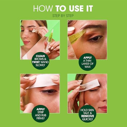 Nad's Eyebrow Shaper Wax Kit - Gentle Facial Hair Removal for Delicate Areas, 0.2 oz with Cotton Strips and Cleansing Wipes