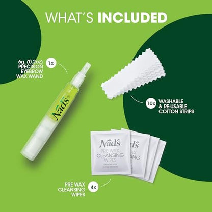Nad's Eyebrow Shaper Wax Kit - Gentle Facial Hair Removal for Delicate Areas, 0.2 oz with Cotton Strips and Cleansing Wipes