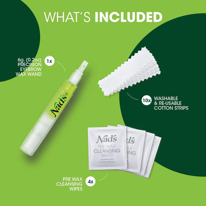 Nad's Eyebrow Shaper Wax Kit - Gentle Facial Hair Removal for Delicate Areas, 0.2 oz with Cotton Strips and Cleansing Wipes