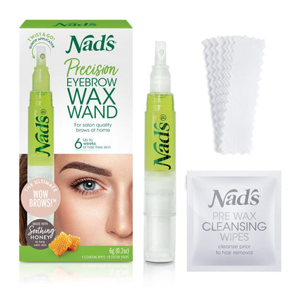 Nad's Eyebrow Shaper Wax Kit - Gentle Facial Hair Removal for Delicate Areas, 0.2 oz with Cotton Strips and Cleansing Wipes