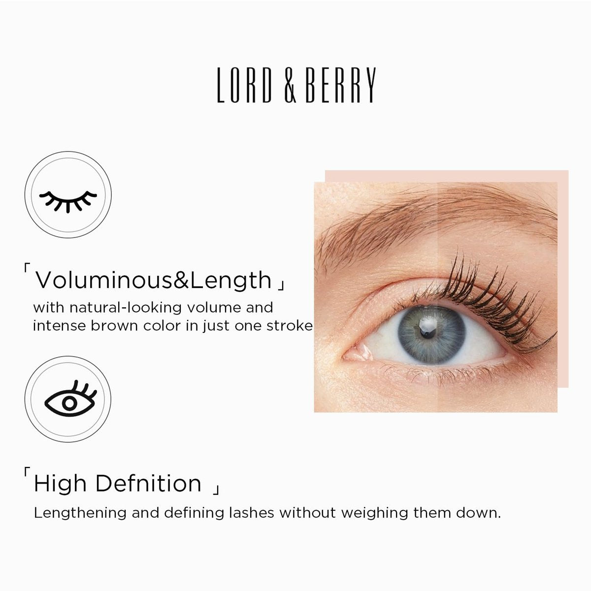 Lord & Berry Back in Brown High Definition Mascara - Water Resistant Intense Brown Mascara - 1351 Deep Brown - 0.6 oz - görsel 5