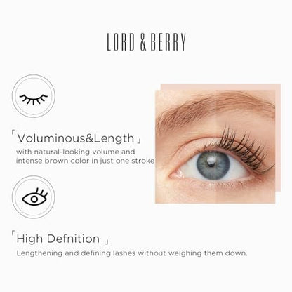 Lord & Berry Back in Brown High Definition Mascara - Water Resistant Intense Brown Mascara - 1351 Deep Brown - 0.6 oz