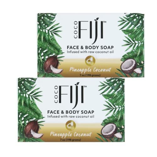 Organic Fiji Coco Fiji Soap Bar for Face and Body – Infused with Organic Coconut Oil & Pineapple Coconut Essential Oil – Natural Moisturizing & Pore Purifying Soap, 7 oz, Pack of 2 - görsel 2