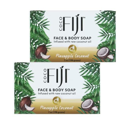 Organic Fiji Coco Fiji Soap Bar for Face and Body – Infused with Organic Coconut Oil & Pineapple Coconut Essential Oil – Natural Moisturizing & Pore Purifying Soap, 7 oz, Pack of 2