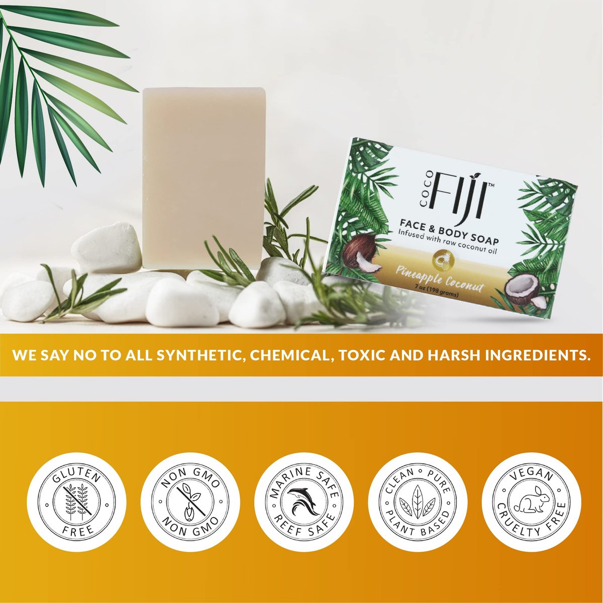 Organic Fiji Coco Fiji Soap Bar for Face and Body – Infused with Organic Coconut Oil & Pineapple Coconut Essential Oil – Natural Moisturizing & Pore Purifying Soap, 7 oz, Pack of 2 - görsel 13