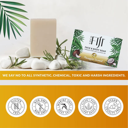 Organic Fiji Coco Fiji Soap Bar for Face and Body – Infused with Organic Coconut Oil & Pineapple Coconut Essential Oil – Natural Moisturizing & Pore Purifying Soap, 7 oz, Pack of 2