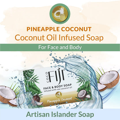 Organic Fiji Coco Fiji Soap Bar for Face and Body – Infused with Organic Coconut Oil & Pineapple Coconut Essential Oil – Natural Moisturizing & Pore Purifying Soap, 7 oz, Pack of 2