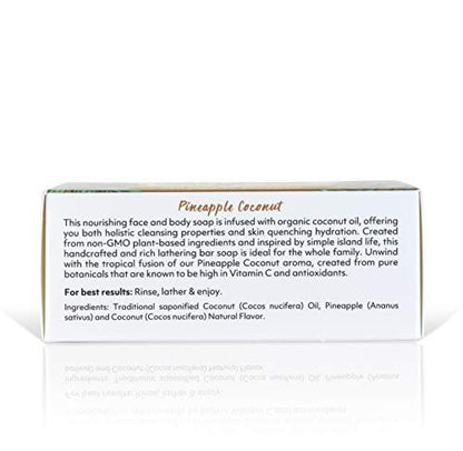 Organic Fiji Coco Fiji Soap Bar for Face and Body – Infused with Organic Coconut Oil & Pineapple Coconut Essential Oil – Natural Moisturizing & Pore Purifying Soap, 7 oz, Pack of 2