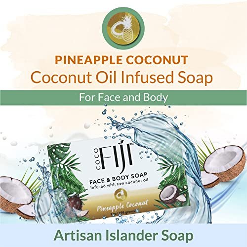 Organic Fiji Coco Fiji Soap Bar for Face and Body – Infused with Organic Coconut Oil & Pineapple Coconut Essential Oil – Natural Moisturizing & Pore Purifying Soap, 7 oz, Pack of 2 - görsel 8