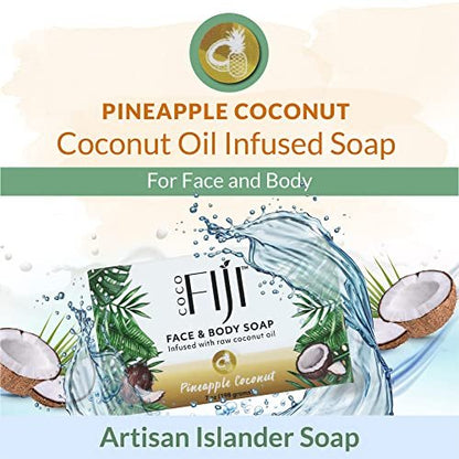 Organic Fiji Coco Fiji Soap Bar for Face and Body – Infused with Organic Coconut Oil & Pineapple Coconut Essential Oil – Natural Moisturizing & Pore Purifying Soap, 7 oz, Pack of 2