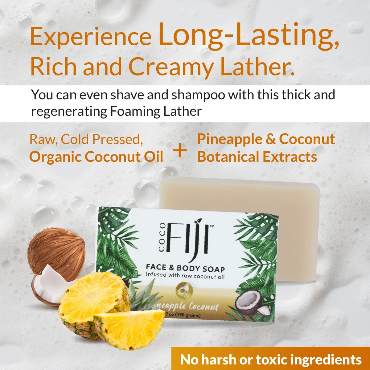 Organic Fiji Coco Fiji Soap Bar for Face and Body – Infused with Organic Coconut Oil & Pineapple Coconut Essential Oil – Natural Moisturizing & Pore Purifying Soap, 7 oz, Pack of 2 - görsel 11