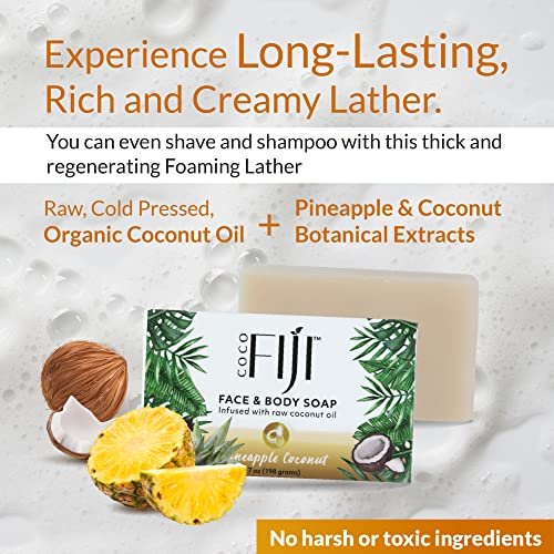 Organic Fiji Coco Fiji Soap Bar for Face and Body – Infused with Organic Coconut Oil & Pineapple Coconut Essential Oil – Natural Moisturizing & Pore Purifying Soap, 7 oz, Pack of 2 - görsel 12