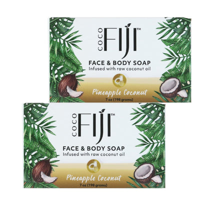 Organic Fiji Coco Fiji Soap Bar for Face and Body – Infused with Organic Coconut Oil & Pineapple Coconut Essential Oil – Natural Moisturizing & Pore Purifying Soap, 7 oz, Pack of 2