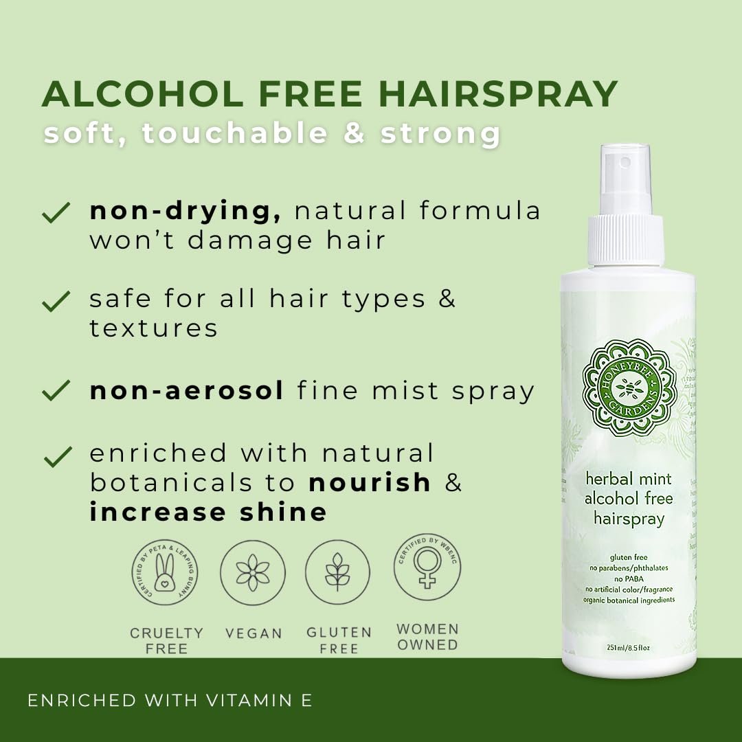 Honeybee Gardens Alcohol-Free Hair Spray, Herbal Mint, Non-Aerosol Strong Hold, 8.5 fl oz Avelisse