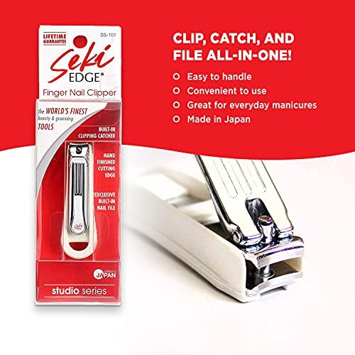Seki Edge Deluxe Fingernail Clipper with Nail Catcher & Built-in File (SS-101) - Silver, Alloy Steel Avelisse