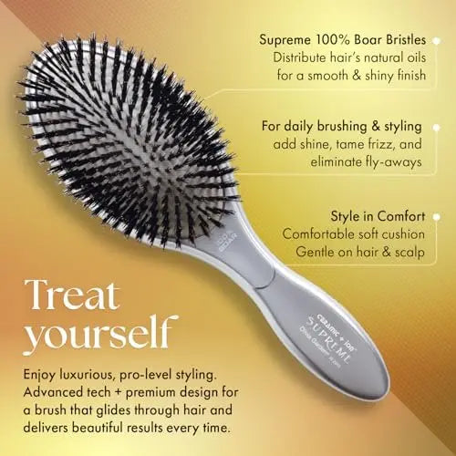 Olivia Garden Ceramic + Ion Supreme Paddle Hair Brush - Professional Boar Bristle Brush for Frizz-Free Results, All Hair Lengths Avelisse