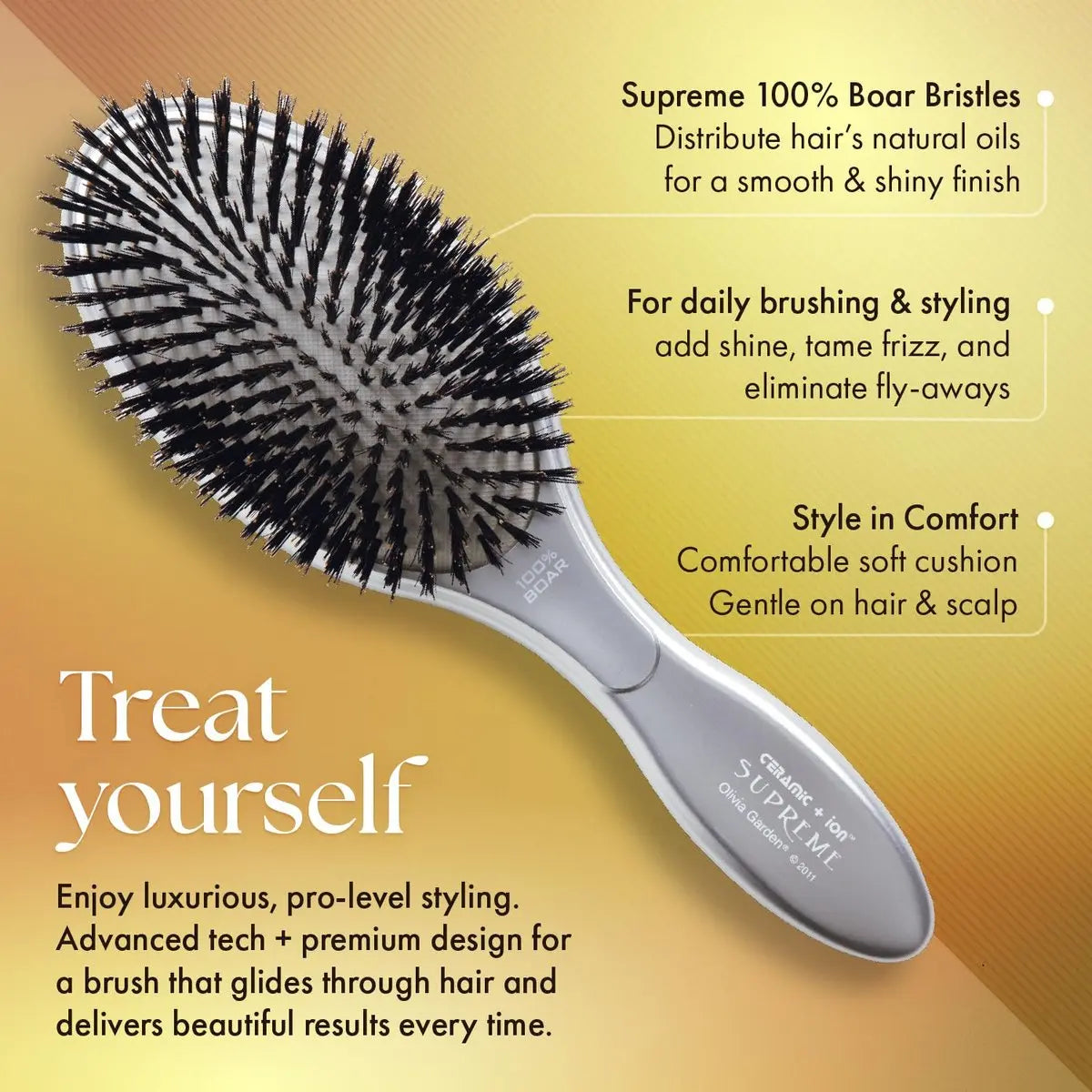 Olivia Garden Ceramic + Ion Supreme Paddle Hair Brush - Professional Boar Bristle Brush for Frizz-Free Results, All Hair Lengths Avelisse