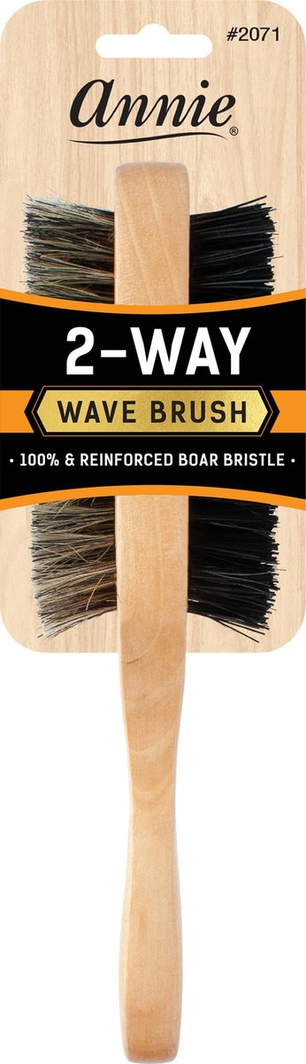 Annie 2-Way Wave Brush – Soft & Hard Boar Bristle Hair Brush for 360 Waves, Textured Hair, Beard Grooming & Scalp Oil Distribution (Light Brown, Wooden) - görsel 1