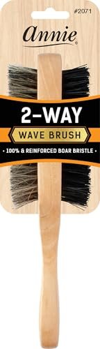Annie 2-Way Wave Brush – Soft & Hard Boar Bristle Hair Brush for 360 Waves, Textured Hair, Beard Grooming & Scalp Oil Distribution (Light Brown, Wooden) - görsel 2