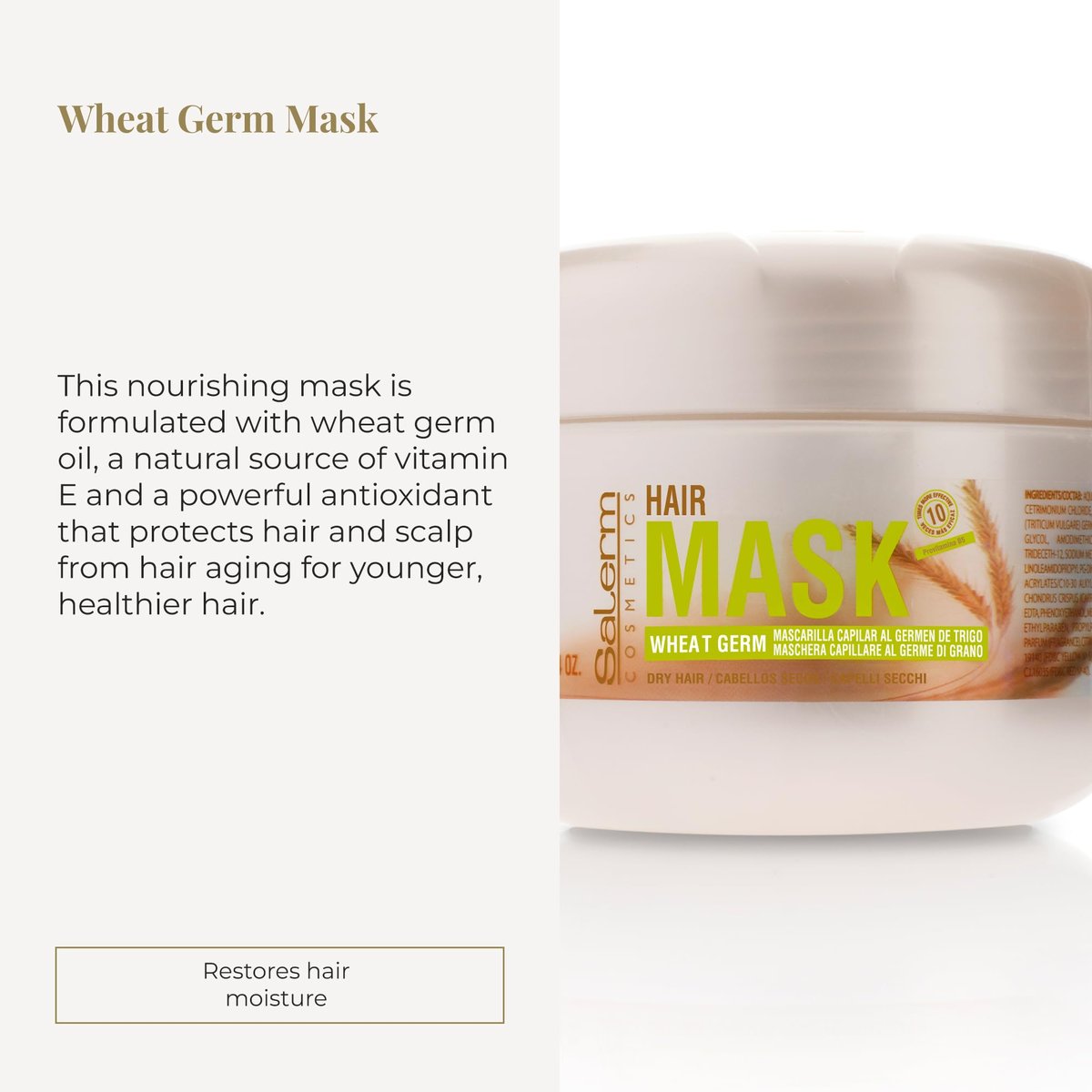 SALERM Nourishing Hair Mask with Wheat Germ – Deep Hydration for Dry & Damaged Hair, 6.74 oz Avelisse