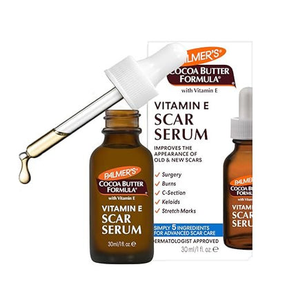 Palmer's Cocoa Butter Formula Scar Serum – Skin Brightening Oil for Face & Body, Concentrated Serum with Vitamin E, Fragrance Free, 1 Fl Oz