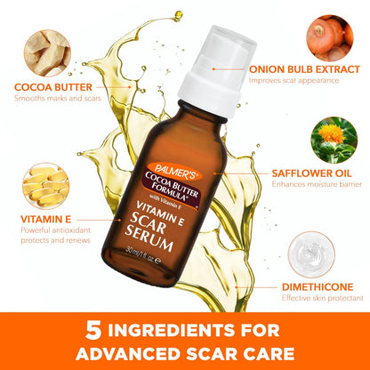 Palmer's Cocoa Butter Formula Scar Serum – Skin Brightening Oil for Face & Body, Concentrated Serum with Vitamin E, Fragrance Free, 1 Fl Oz