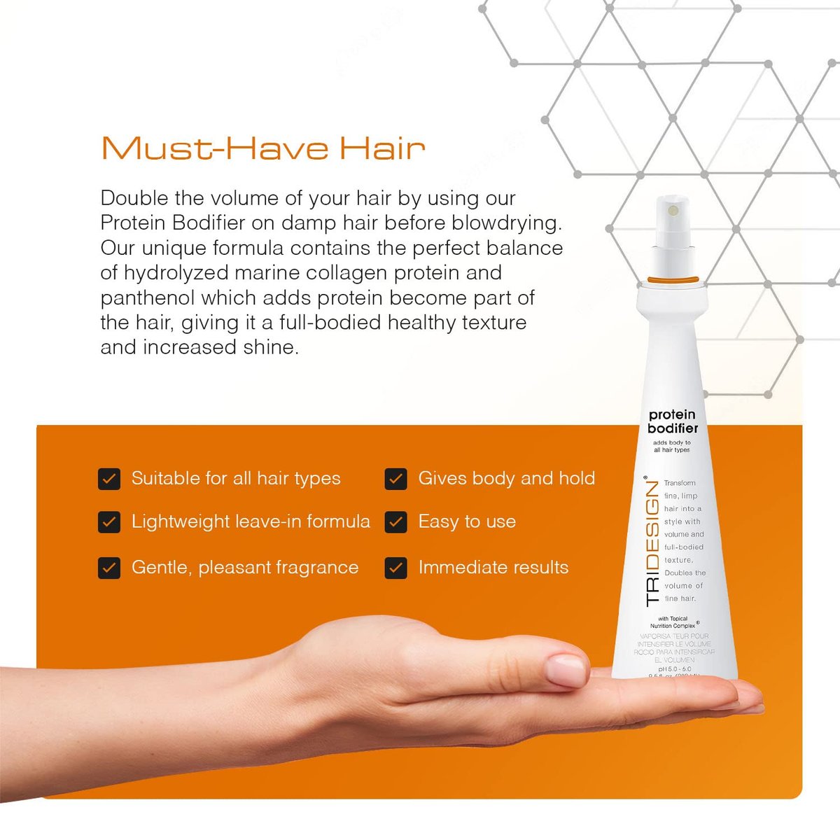 TRI Design Protein Bodifier Volumizing Hairspray – Full-Bodied Texture & Lift for Fine, Thin, or Limp Hair – 9.5 oz Avelisse