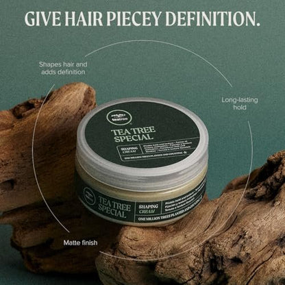 Tea Tree Shaping Cream - Long-Lasting Hold Hair Styling Cream with Matte Finish for All Hair Types, 3 oz