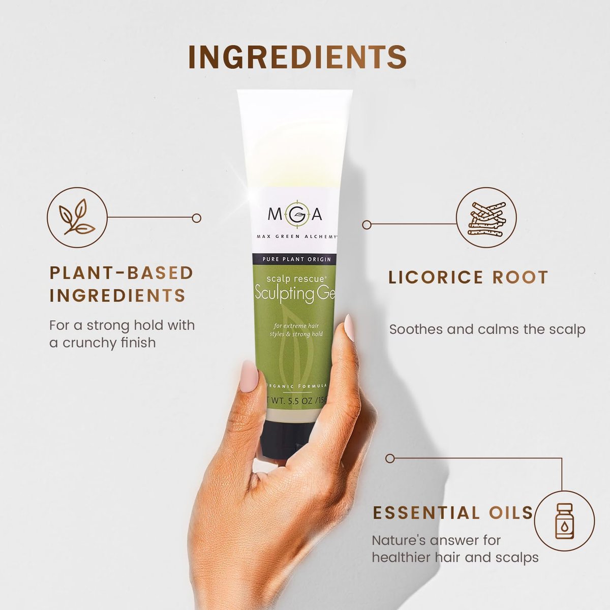 Max Green Alchemy MGA Vegan Sculpting Hair Gel Tube – Extreme Styling Hair Gel for Women & Men | Organic Formula Provides Strong Hold & Lasting Control | Color Safe | 5.5 Ounces Avelisse