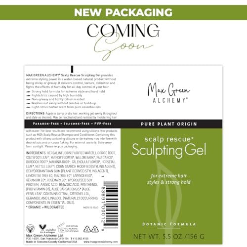 Max Green Alchemy MGA Vegan Sculpting Hair Gel Tube – Extreme Styling Hair Gel for Women & Men | Organic Formula Provides Strong Hold & Lasting Control | Color Safe | 5.5 Ounces Avelisse