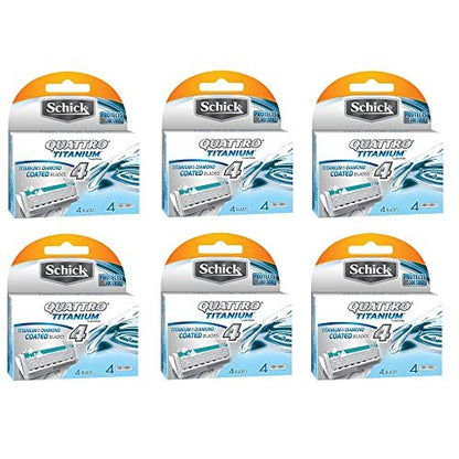 Schick Quattro Titanium Razor Blade Refills for Men - 24 Cartridges (4 Count Pack of 6) Avelisse
