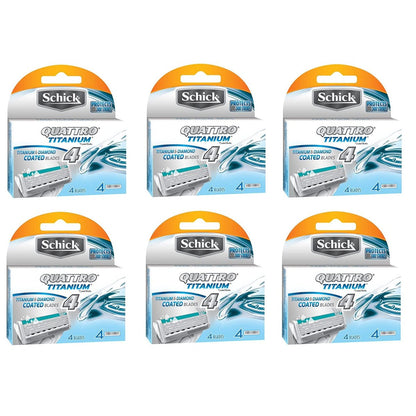 Schick Quattro Titanium Razor Blade Refills for Men - 24 Cartridges (4 Count Pack of 6) Avelisse