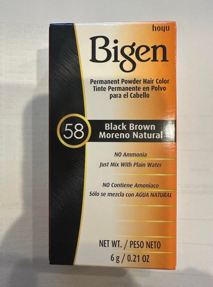Bigen Permanent Powder Hair Color - #58 Black Brown, 0.21 oz (6 g) with Measuring Cup - Solstice