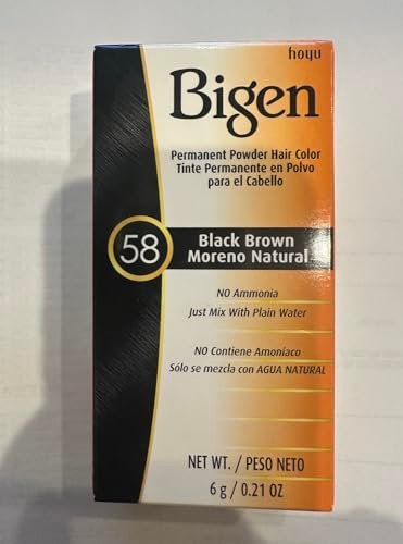 Bigen Permanent Powder Hair Color - #58 Black Brown, 0.21 oz (6 g) with Measuring Cup - Solstice