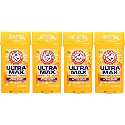 ARM & HAMMER Ultramax Solid Antiperspirant Deodorant Active Sport, 2.6 oz (Pack of 4)