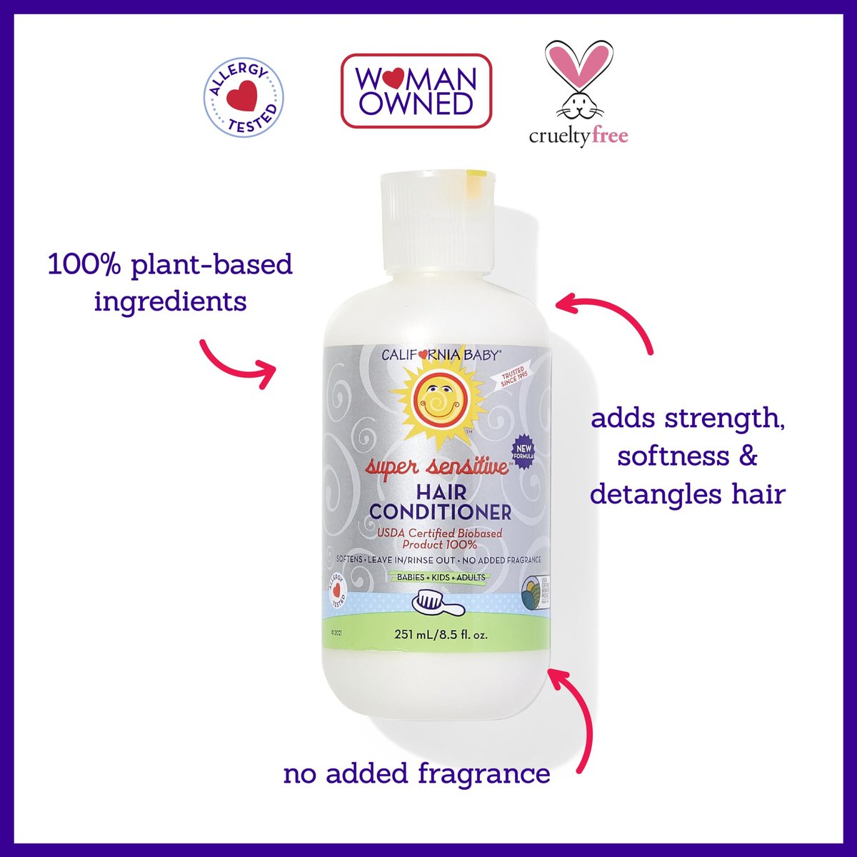 California Baby Super Sensitive Hair Conditioner - Fragrance Free, 100% Plant-Based, 8.5 oz Avelisse