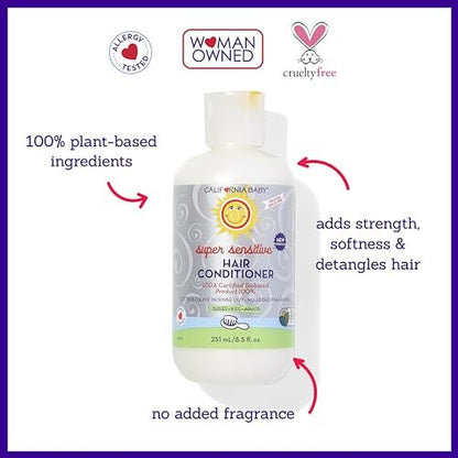 California Baby Super Sensitive Hair Conditioner - Fragrance Free, 100% Plant-Based, 8.5 oz Avelisse
