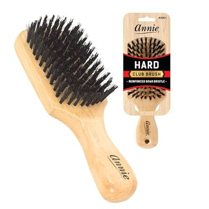 Annie Natural Boar Bristle Hard Club Brush #2061 – Reinforced Boar Bristles for All Hair Types