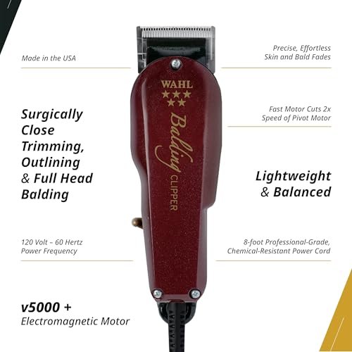 Wahl Professional 5 Star Balding Clipper - Corded V5000 Electromagnetic Motor for Ultra-Close Trimming Avelisse