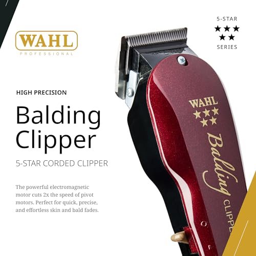 Wahl Professional 5 Star Balding Clipper - Corded V5000 Electromagnetic Motor for Ultra-Close Trimming Avelisse