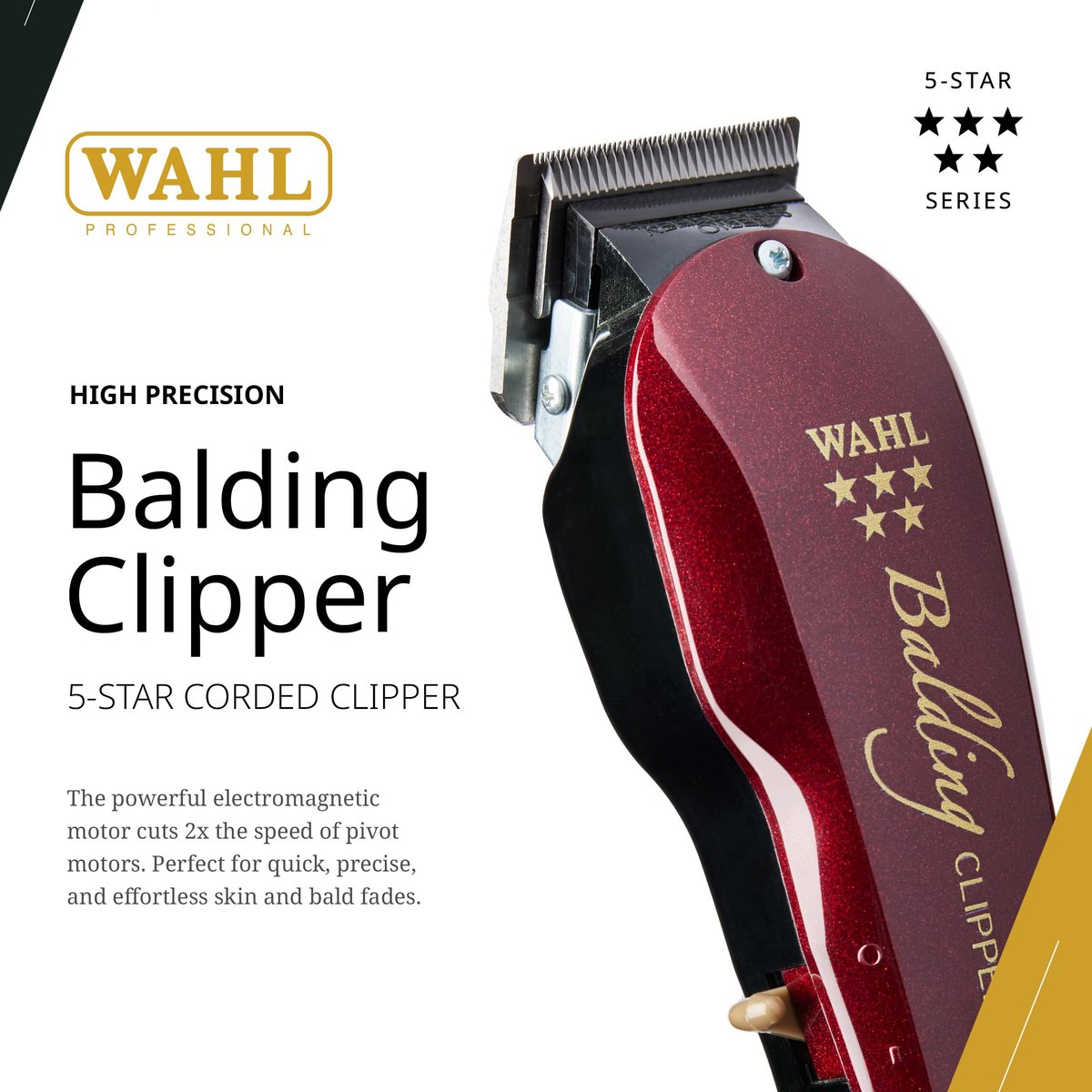 Wahl Professional 5 Star Balding Clipper - Corded V5000 Electromagnetic Motor for Ultra-Close Trimming Avelisse