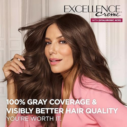 L'Oreal Paris Excellence Crème Permanent Hair Dye - 6 Light Brown, Triple Care with Hyaluronic Acid, 100% Gray Coverage