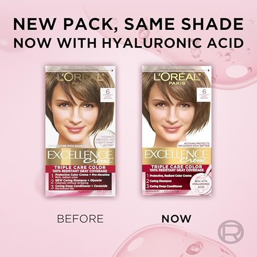 L'Oreal Paris Excellence Crème Permanent Hair Dye - 6 Light Brown, Triple Care with Hyaluronic Acid, 100% Gray Coverage - görsel 18